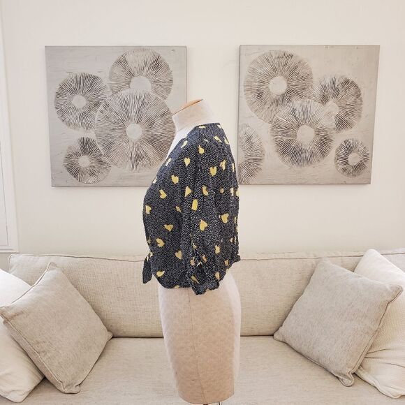 Topshop 'Zoe' Zip & Tie Front Crop Top - size 6 in Yellow Heart Print - Picture 7 of 16